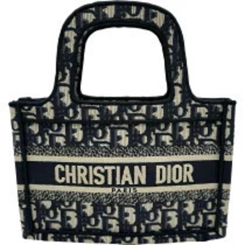 Christian Dior Book Tote Beige Cream Navy Blue Canvas Handbag